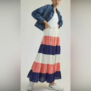 Anthropologie Hutch Fantine Tiered Maxi skirt Eyelet Lace Small Boho Beachy